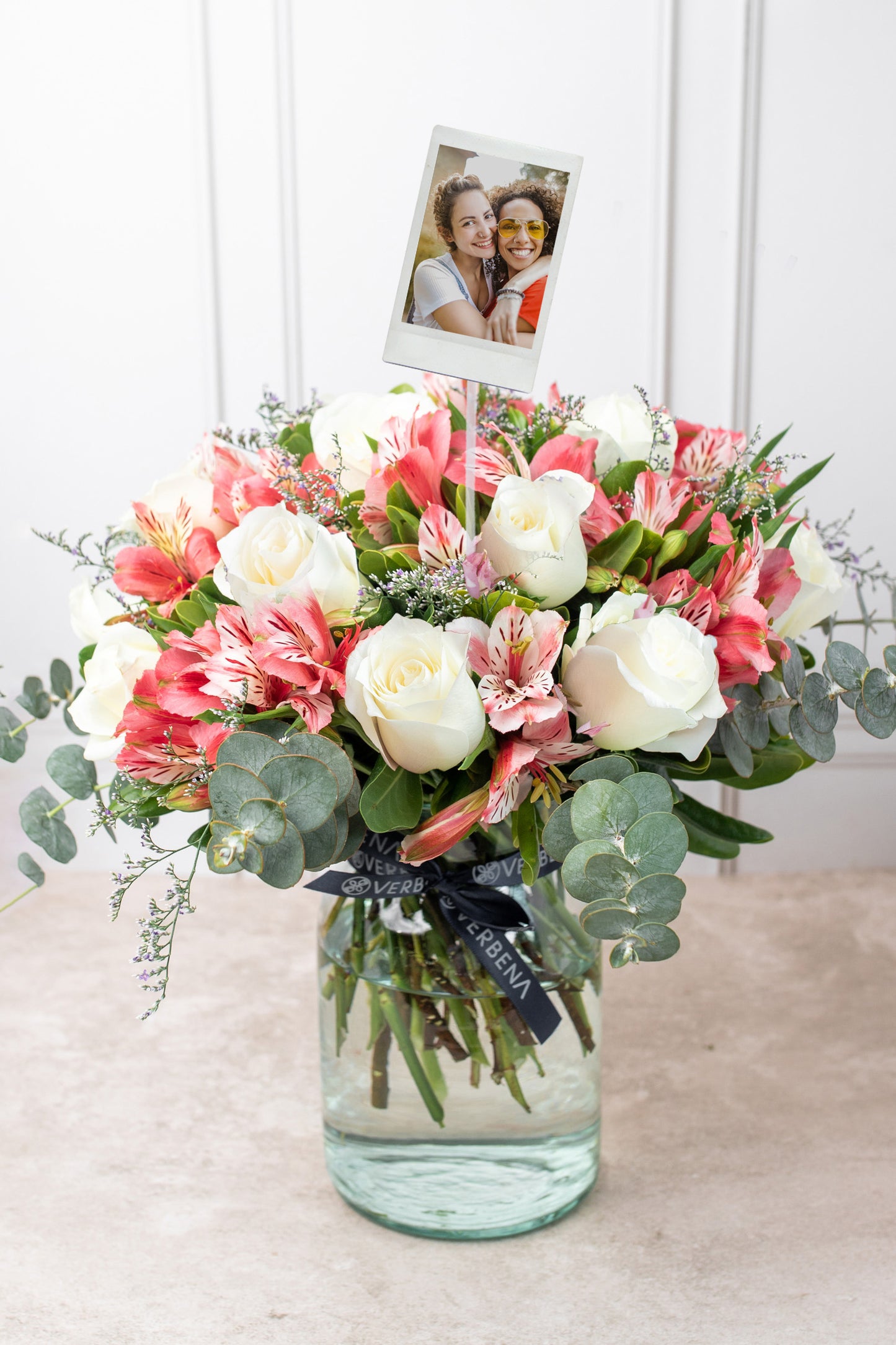 Himalaya - White Rose and Pink Alstroemeria with Personalized Photo