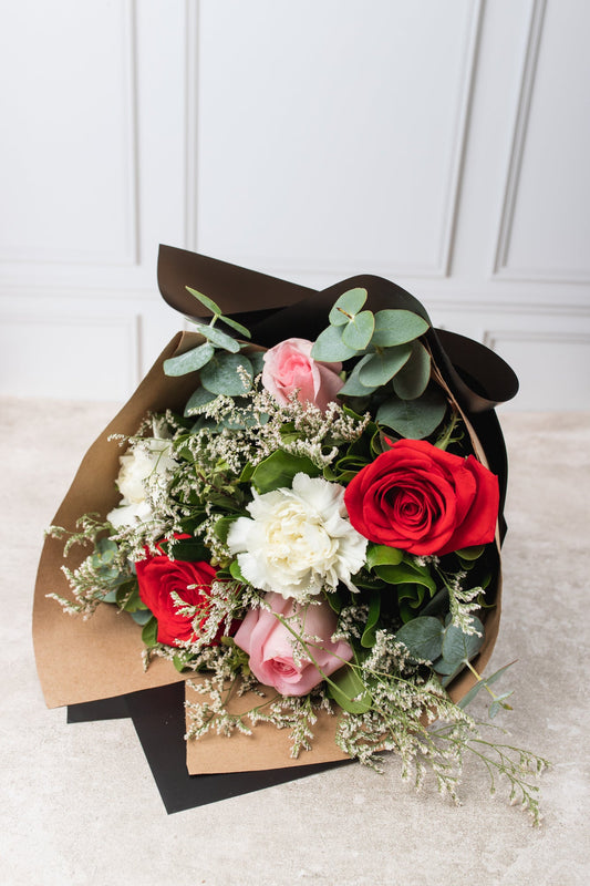 Maria Bonita Bouquet - Red Rose, Clarita Rose and White Carnation ACA