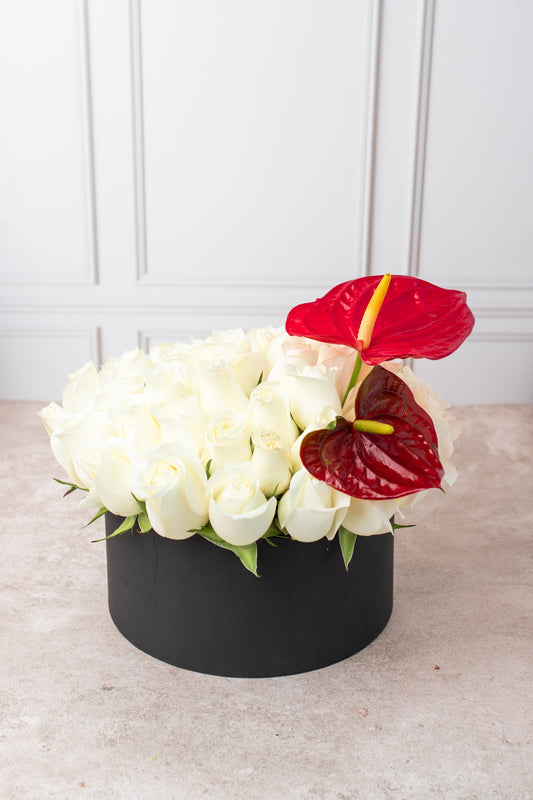 Eternal Heart // White Rose Box with Anthurium