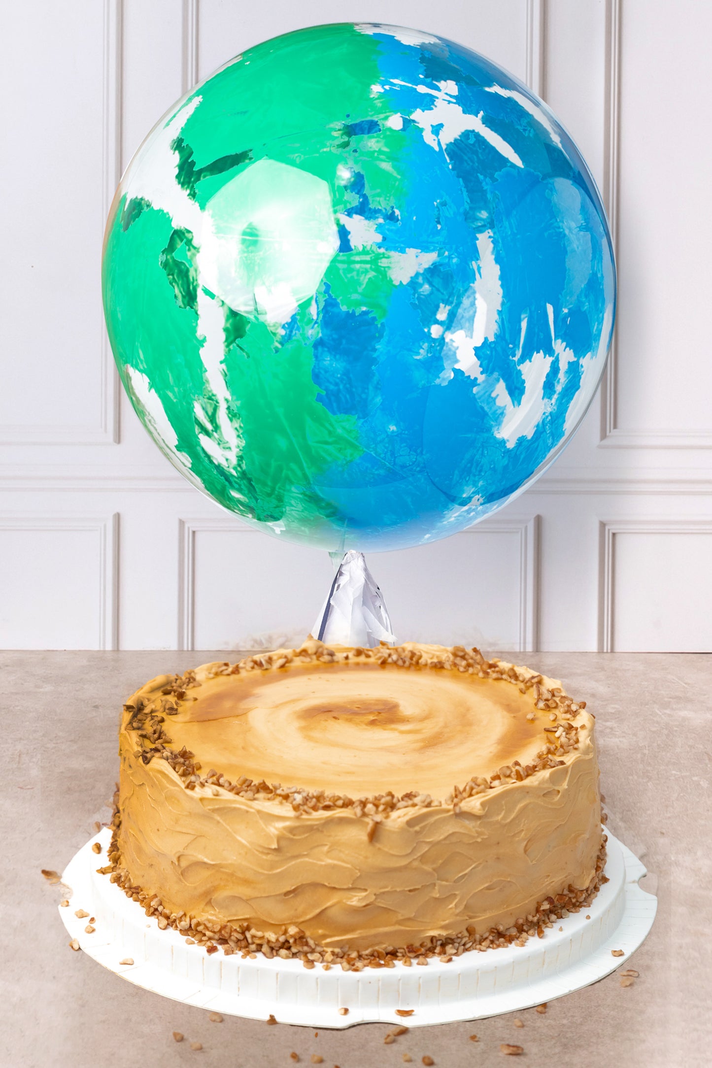 Large Dulce de Leche Cake - with Green and Blue Balloon Explosion