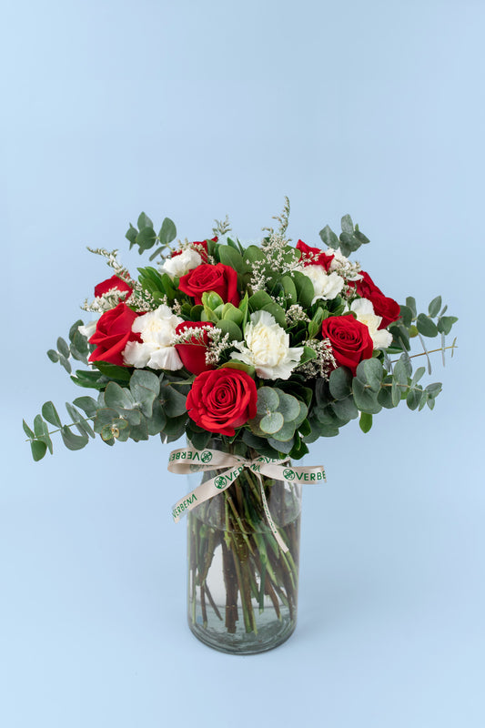 Bouquet TECHO // Rosa Roja y Clavel Blanco G