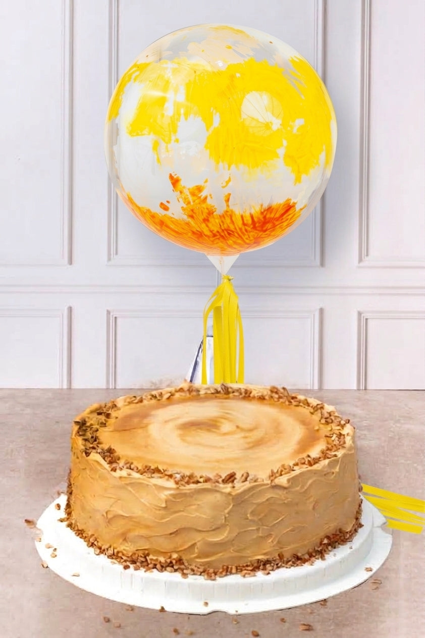 Large Dulce de Leche Cake - with Green and Blue Balloon Explosion