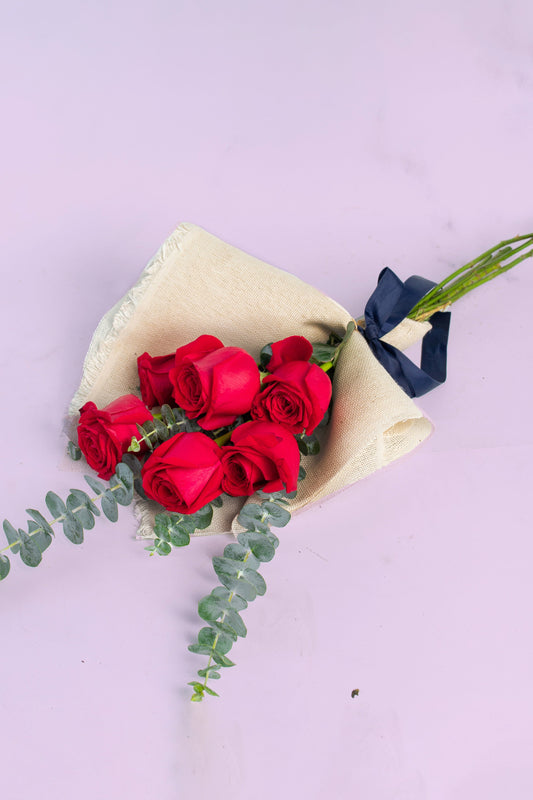 Ramo 6 Rosas Rojas - Envoltura Yute Atizapán