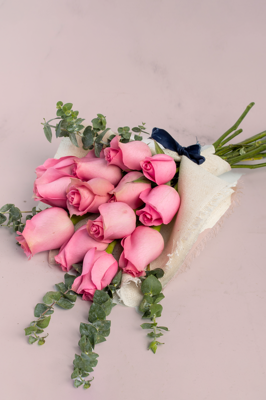 Ramo 12 Rosas Rosas - Envoltura Yute Atizapán