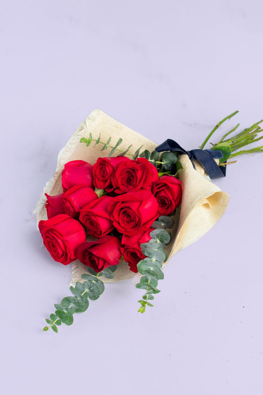 Ramo 12 Rosas Rojas / Envoltura Yute QRO