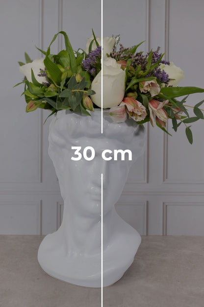 Cabeza de David - Rosa Blanca, Astromelias y Limonium