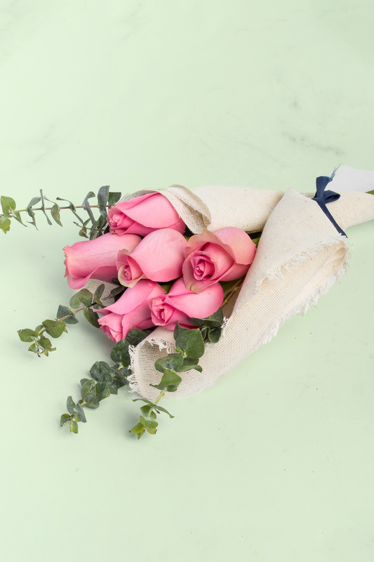 Ramo 6 Rosas Rosas - Envoltura Yute AGS