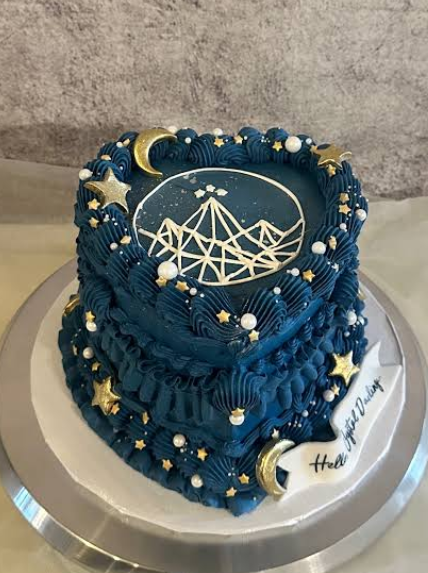 Special order personalized Blue cake for 10 people without red velvet lettering
