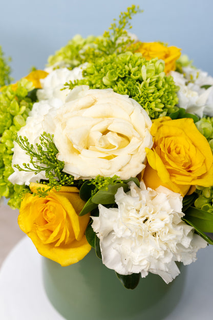 Harmony - Yellow and White Rose, White Carnation and Hydrangea