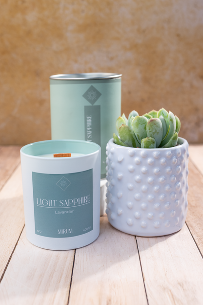 Kit Vela Mirum Light Sapphire - Vino Rosado + Suculenta