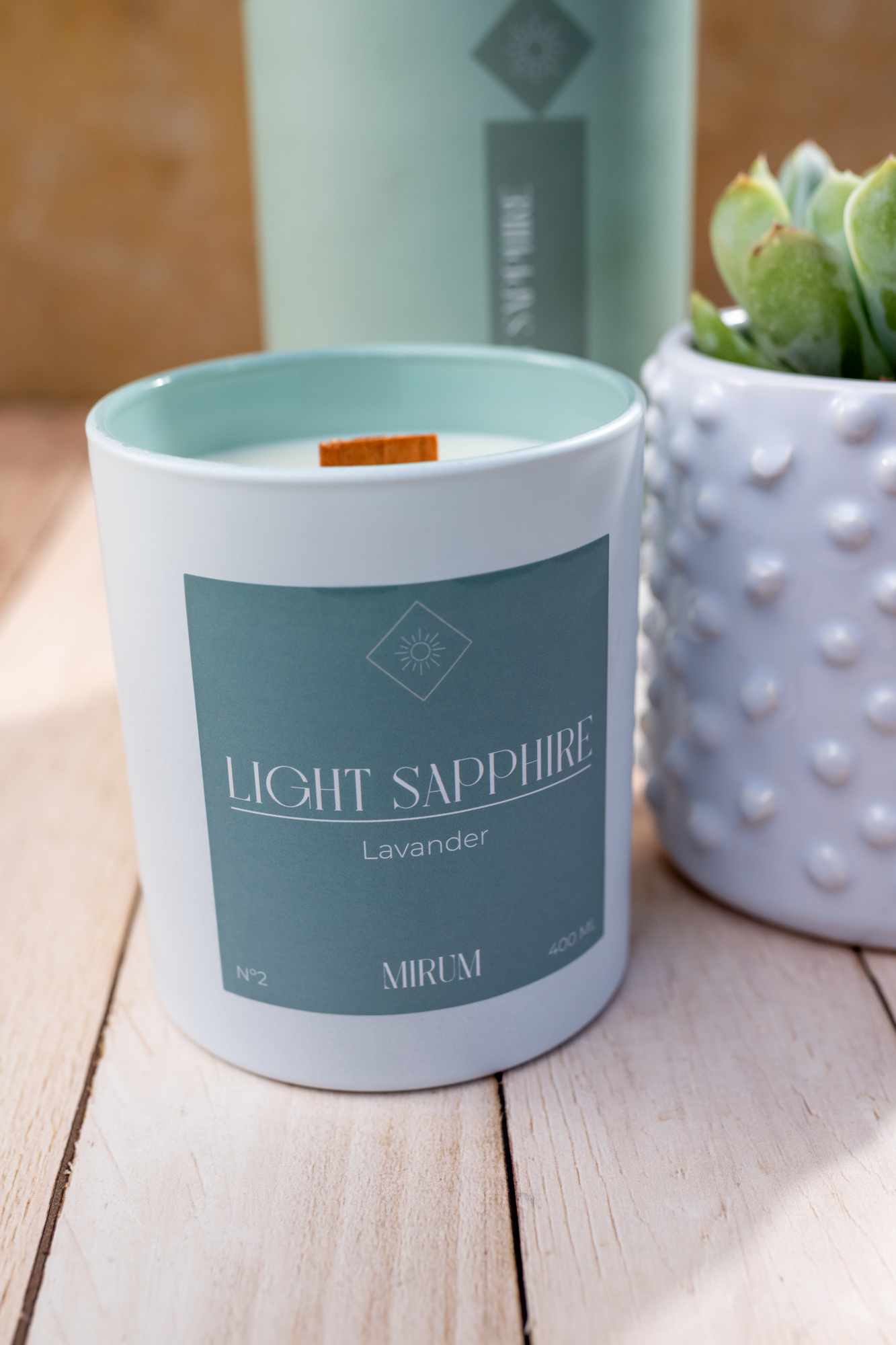 Kit Vela Mirum Light Sapphire - Vino Rosado + Suculenta