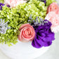 Corazón de melón // Caja de Flores, Rosa Clarita, Lisianthus, Clavel Rosa y Hortensia