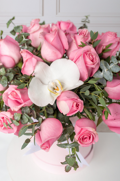 Deja Vú - Caja de Rosas Claritas con Orquídea