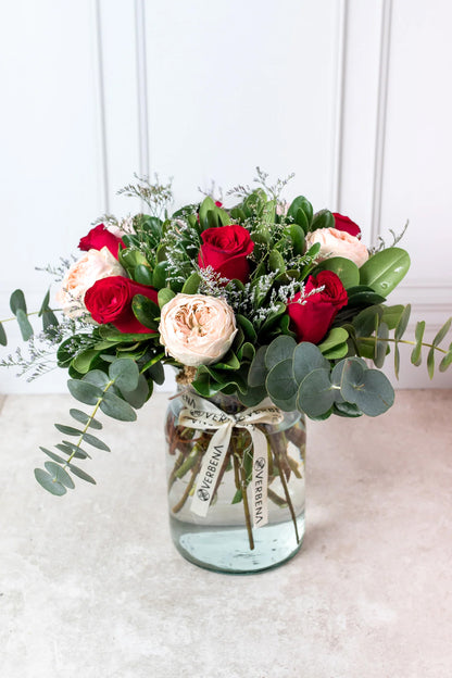 Puesta de Sol - Peonia Eterna Rosa y Rosa Roja Cun