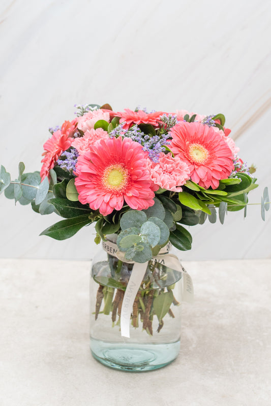 Noche en París - Gerbera Rosa y Clavel Rosa M.