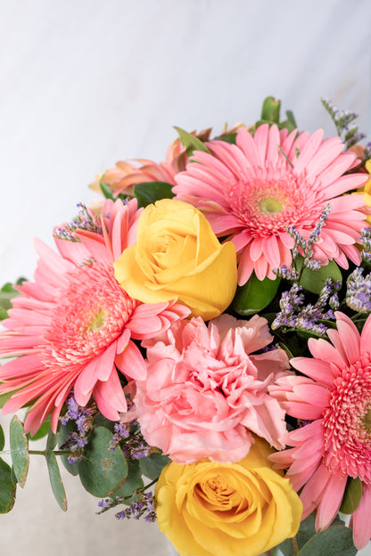 Brillo de Sol / Gerbera Rosa con Rosa Amarilla QRO