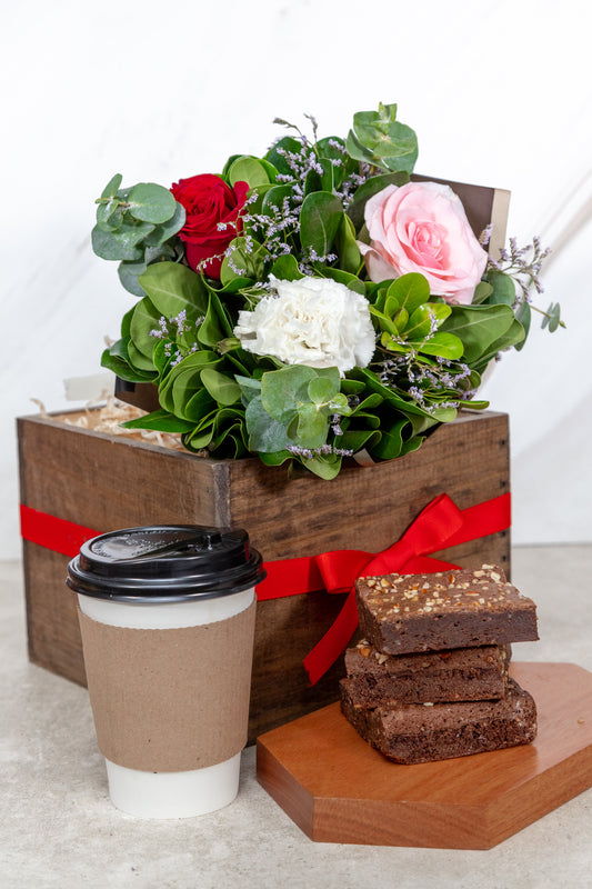 Kit Bom Día - Flores, Café y Brownies