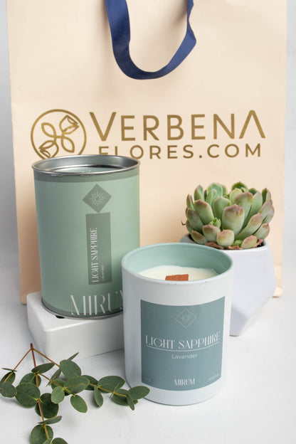 Kit Vela Mirium Light Sapphire - con Suculenta