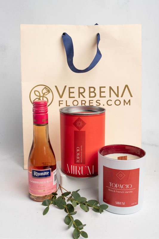 Kit Vela Mirium Topacio - con Vino Rosado y Suculenta