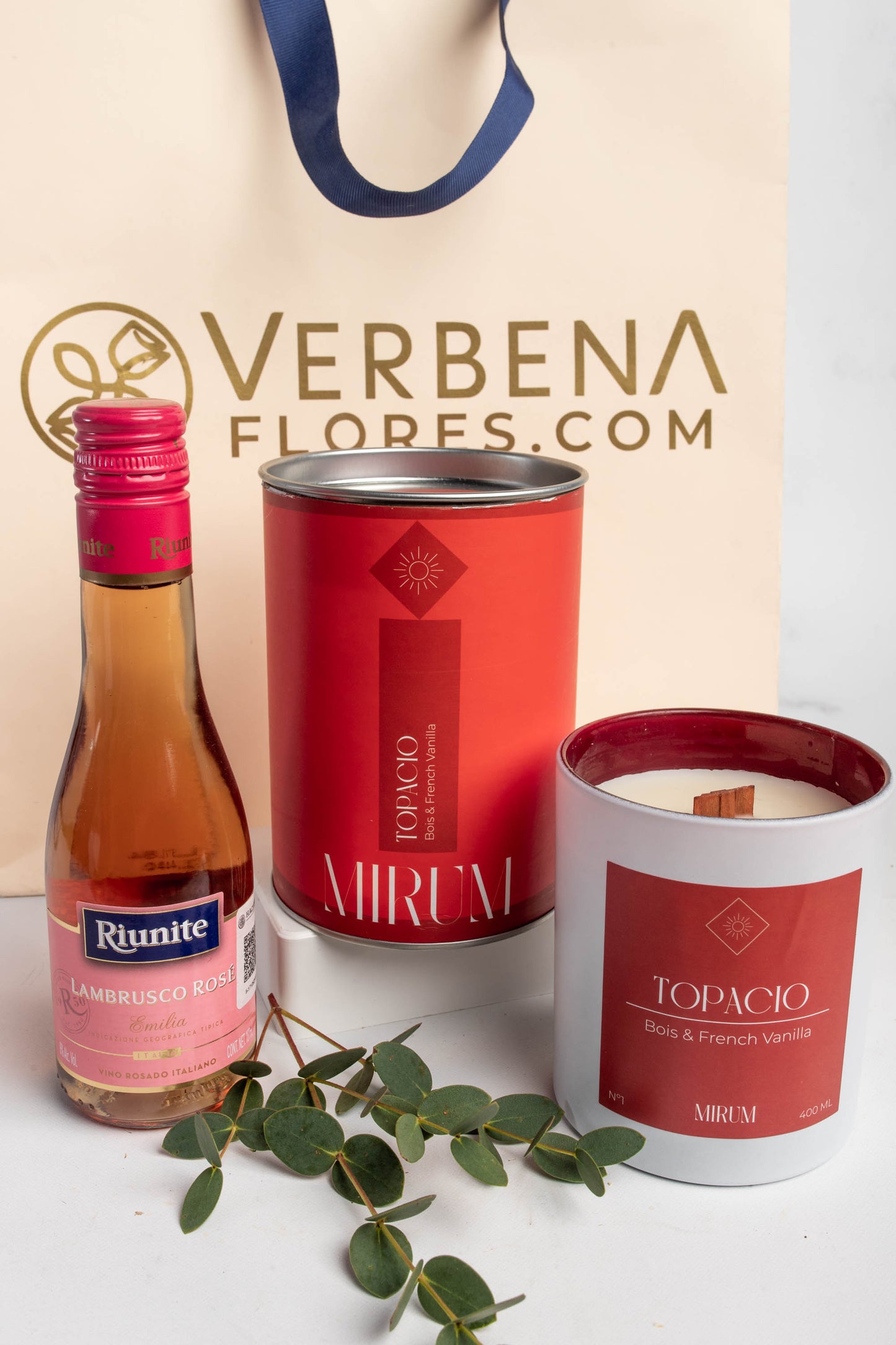 Kit Vela Mirium Topacio - con Vino Rosado y Suculenta