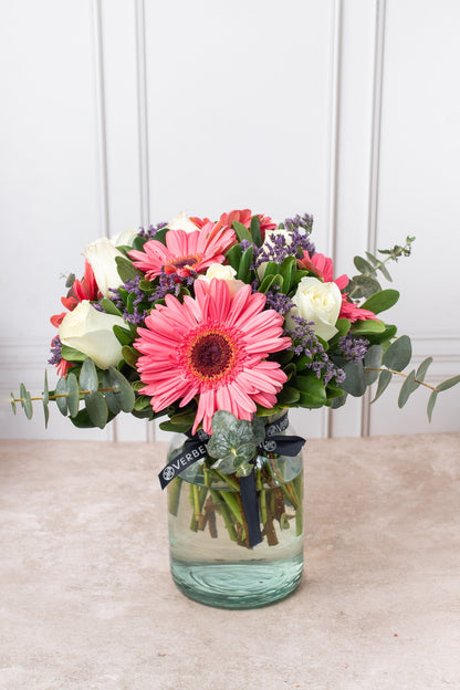 Rosa Pastel // Gerbera Rosa con Rosa Blanca
