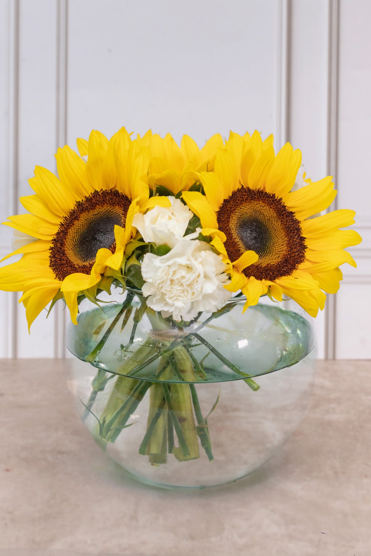 Centerpiece 3 - Sunflower and White Carnation ENS
