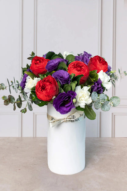 Blackberry Red - Red Peony, Purple Lisianthus and White Carnation