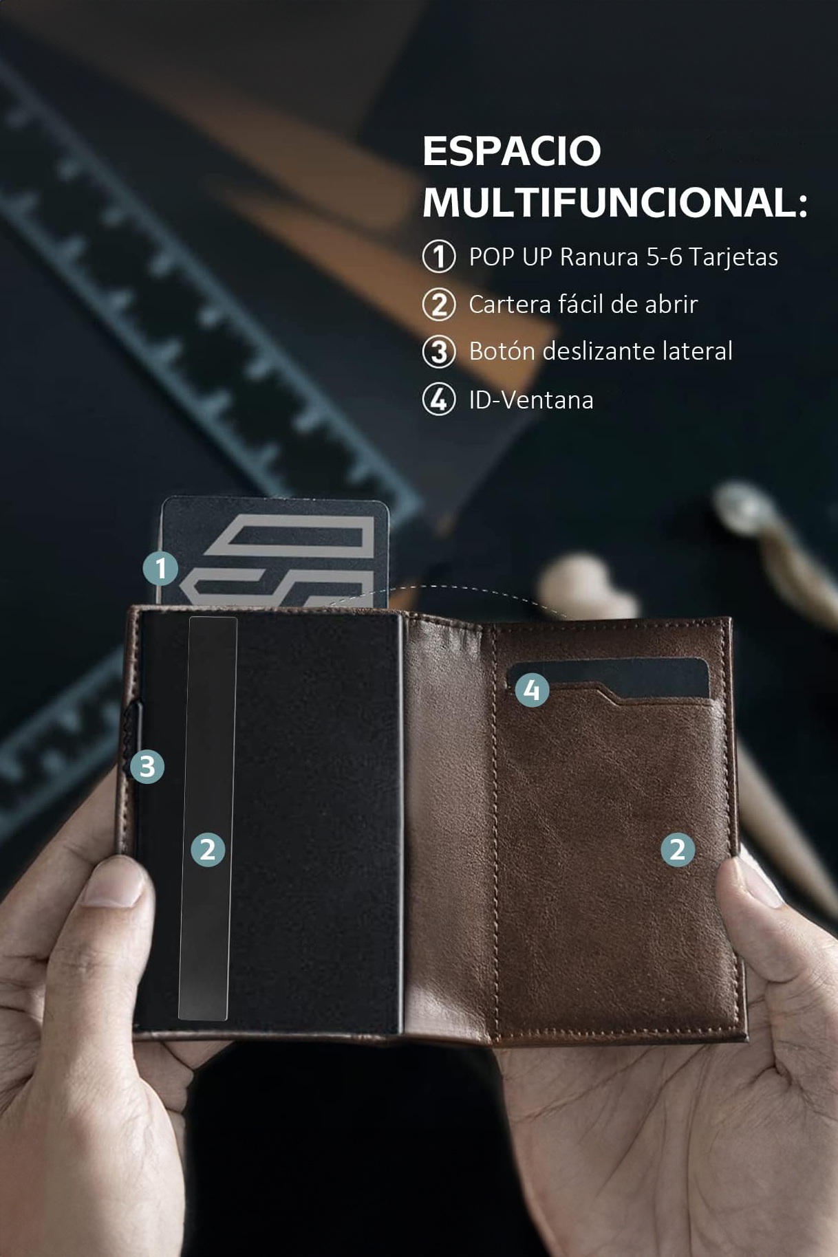 Tarjetero Cartera de Cuero - Bloqueo RFID