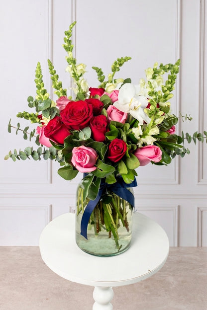 Heartbeat - Arrangement of Red and Pink Roses with Orchid