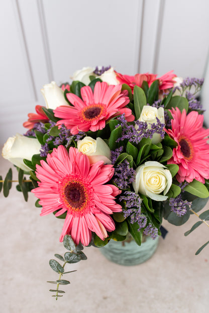 Rosa Pastel - Gerbera Rosa con Rosa Blanca GDL